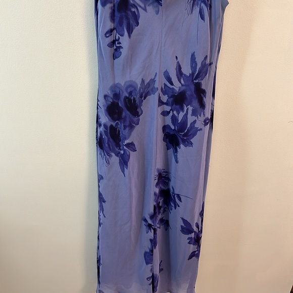 Vintage Silk Floral Slip Maxi Dress Pullover Purple Blue Colors SZ 4 Cowl Neck - Picture 14 of 16
